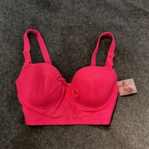 Smart & Sexy Swim Bikini Top Womens 36D Neon Pink NEW Bustier Longline Push Up
